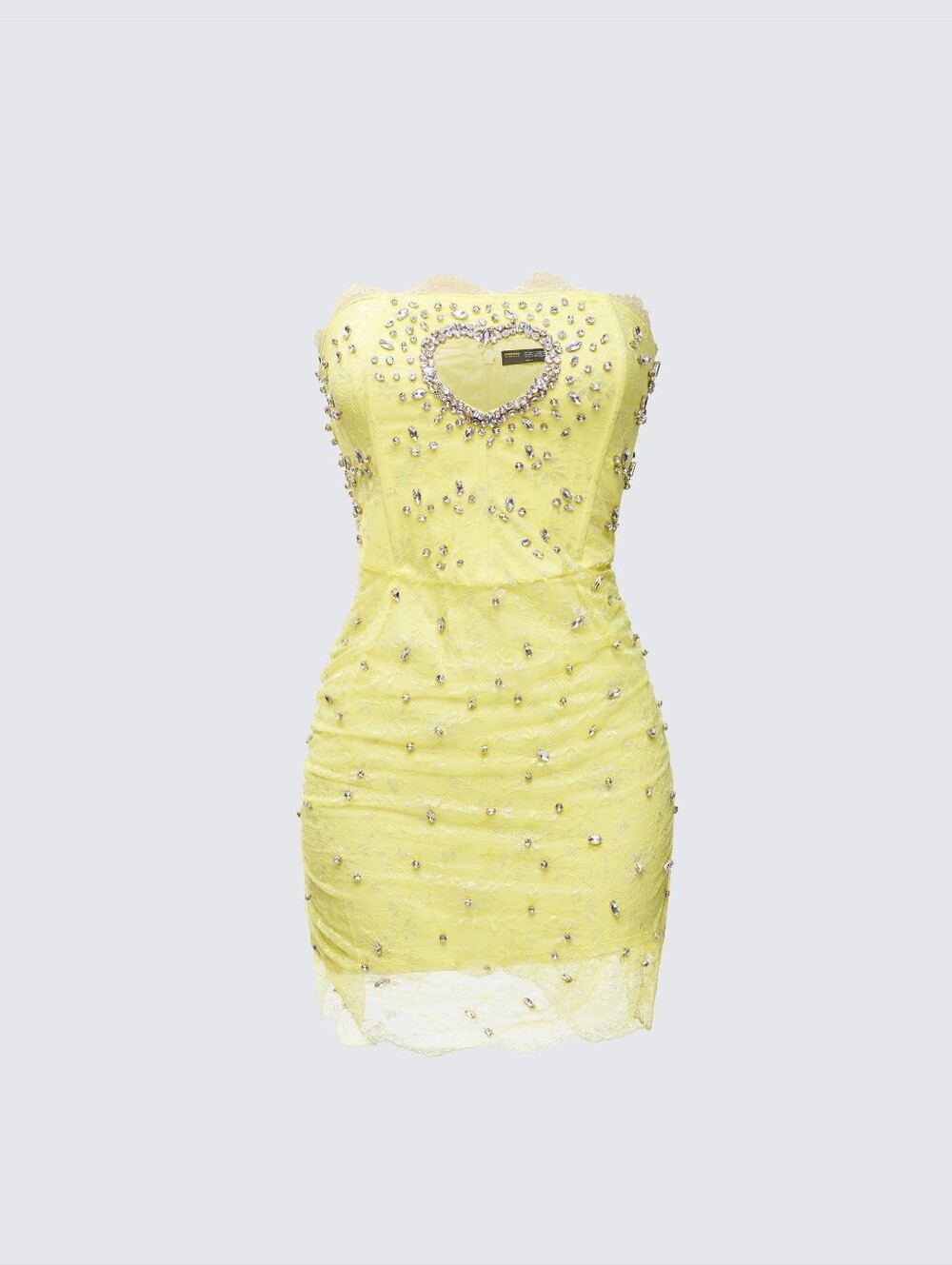 Finesse "Clover" Hand-Beaded Rhinestone Yellow Mini Dress/Size L/NWB